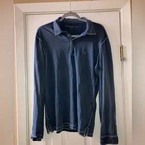 John Varvatos Men's Long Sleeve Hawke Pigment Rub Henley Shirt Blue Medium